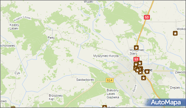 mapa Myszyniec-Koryta, Myszyniec-Koryta na mapie Targeo