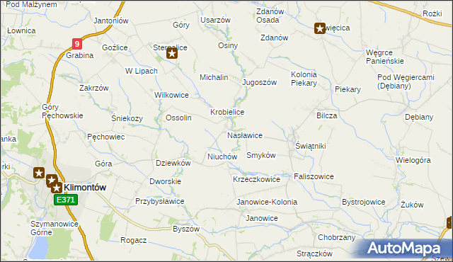 mapa Nasławice gmina Klimontów, Nasławice gmina Klimontów na mapie Targeo