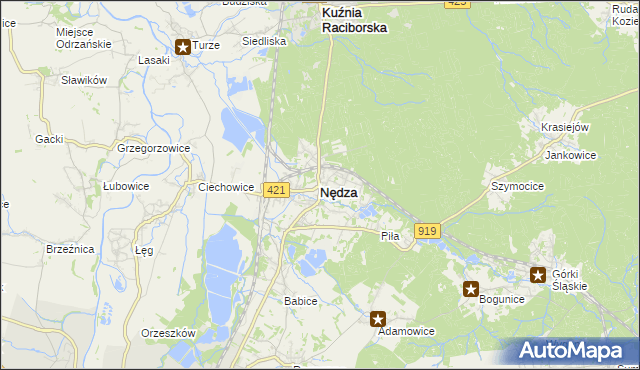 mapa Nędza powiat raciborski, Nędza powiat raciborski na mapie Targeo