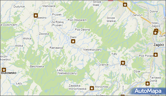 mapa Niebieszczany, Niebieszczany na mapie Targeo