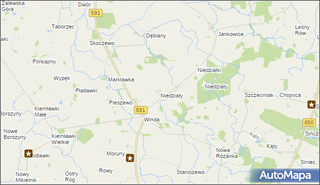 mapa Niedziały gmina Barciany, Niedziały gmina Barciany na mapie Targeo