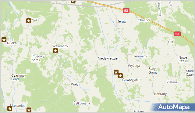 mapa Niedźwiedzie gmina Szczytno, Niedźwiedzie gmina Szczytno na mapie Targeo