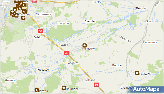 mapa Niemstów gmina Lubin, Niemstów gmina Lubin na mapie Targeo