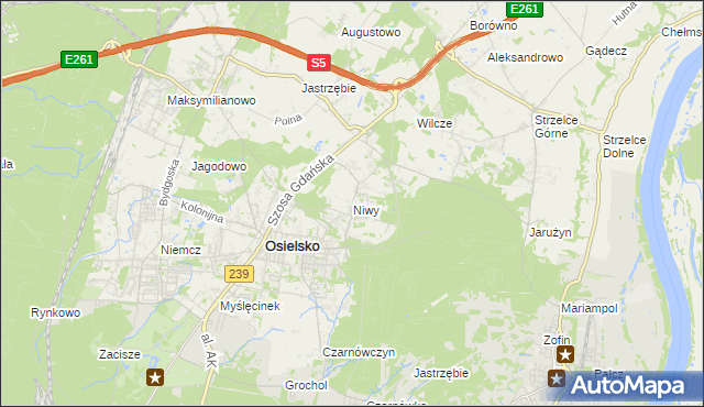 mapa Niwy gmina Osielsko, Niwy gmina Osielsko na mapie Targeo