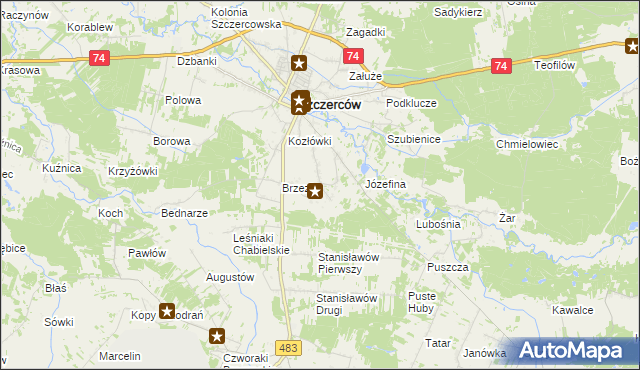mapa Niwy gmina Szczerców, Niwy gmina Szczerców na mapie Targeo