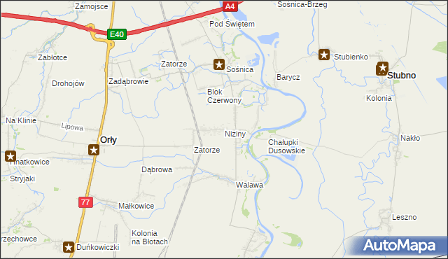 mapa Niziny gmina Orły, Niziny gmina Orły na mapie Targeo