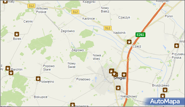 mapa Nowa Wieś gmina Śmigiel, Nowa Wieś gmina Śmigiel na mapie Targeo