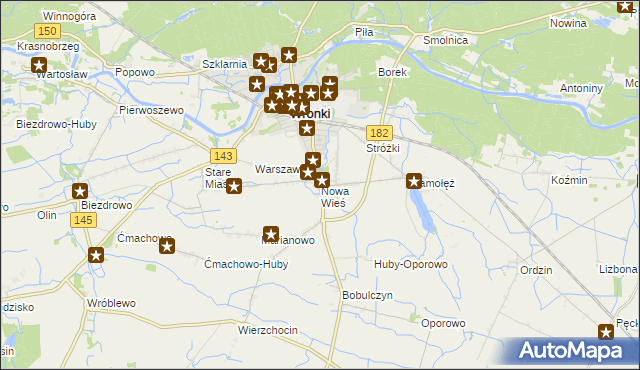 mapa Nowa Wieś gmina Wronki, Nowa Wieś gmina Wronki na mapie Targeo