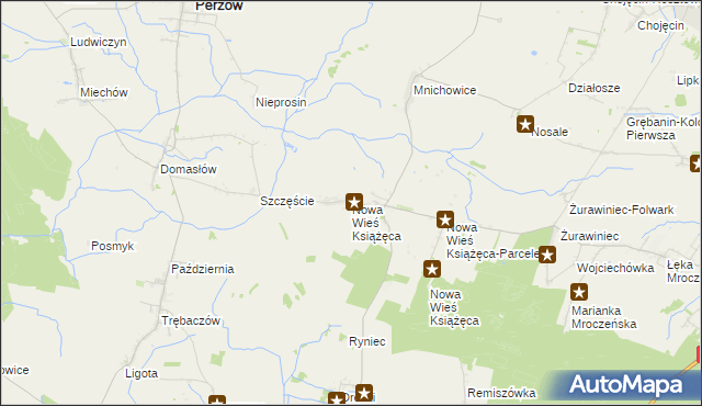 mapa Nowa Wieś Książęca gmina Bralin, Nowa Wieś Książęca gmina Bralin na mapie Targeo