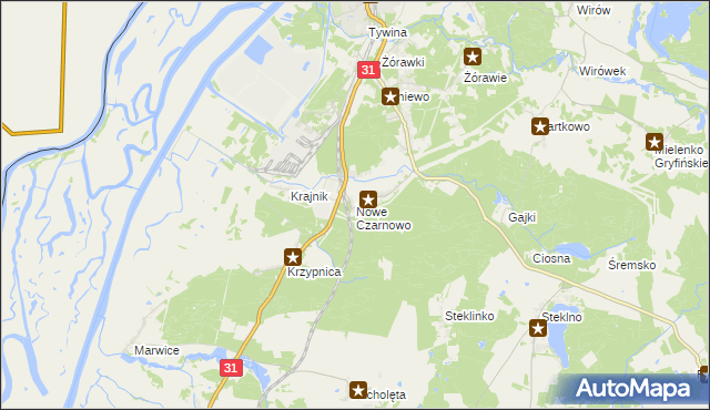 mapa Nowe Czarnowo gmina Gryfino, Nowe Czarnowo gmina Gryfino na mapie Targeo