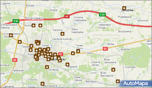 mapa Nowe Osiny, Nowe Osiny na mapie Targeo