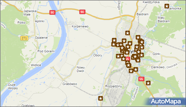 mapa Obory gmina Kwidzyn, Obory gmina Kwidzyn na mapie Targeo