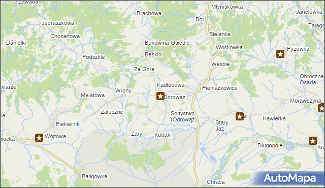 mapa Odrowąż gmina Czarny Dunajec, Odrowąż gmina Czarny Dunajec na mapie Targeo