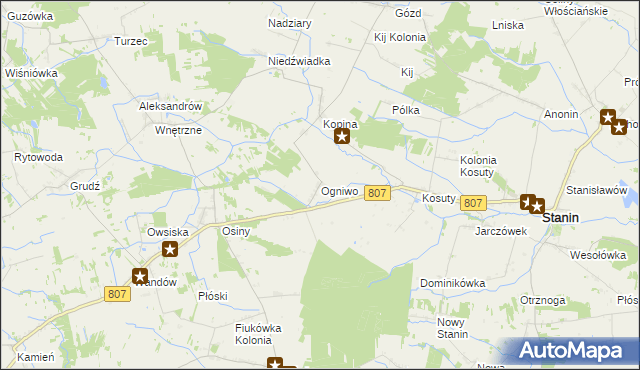 mapa Ogniwo gmina Stanin, Ogniwo gmina Stanin na mapie Targeo