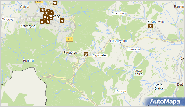 mapa Ogorzelec gmina Kamienna Góra, Ogorzelec gmina Kamienna Góra na mapie Targeo