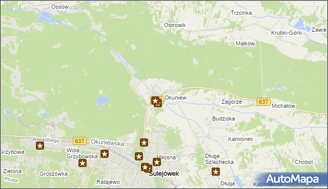 mapa Okuniew, Okuniew na mapie Targeo