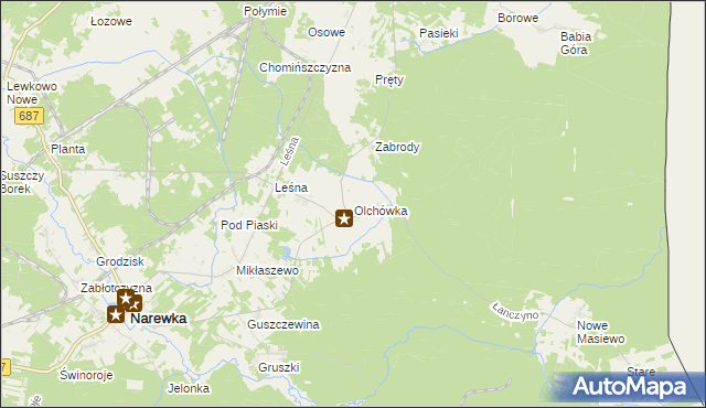 mapa Olchówka gmina Narewka, Olchówka gmina Narewka na mapie Targeo