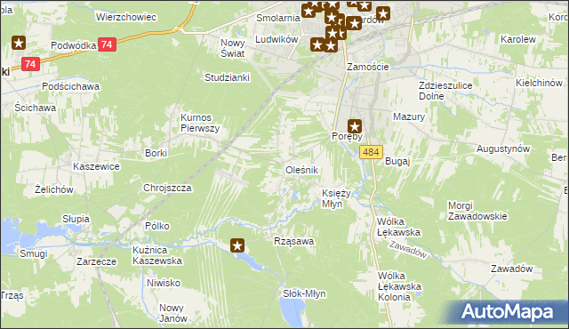 mapa Oleśnik gmina Bełchatów, Oleśnik gmina Bełchatów na mapie Targeo