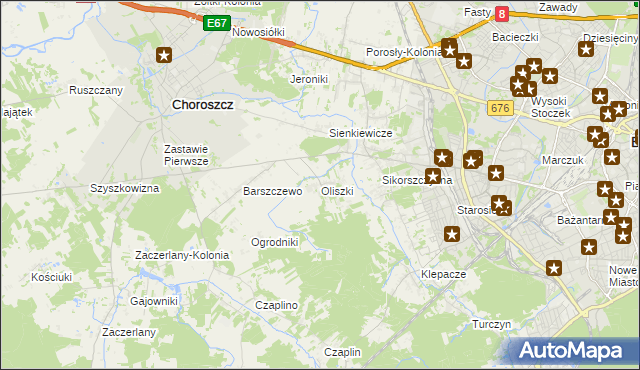 mapa Oliszki gmina Choroszcz, Oliszki gmina Choroszcz na mapie Targeo