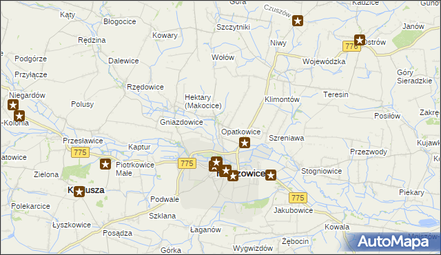 mapa Opatkowice gmina Proszowice, Opatkowice gmina Proszowice na mapie Targeo