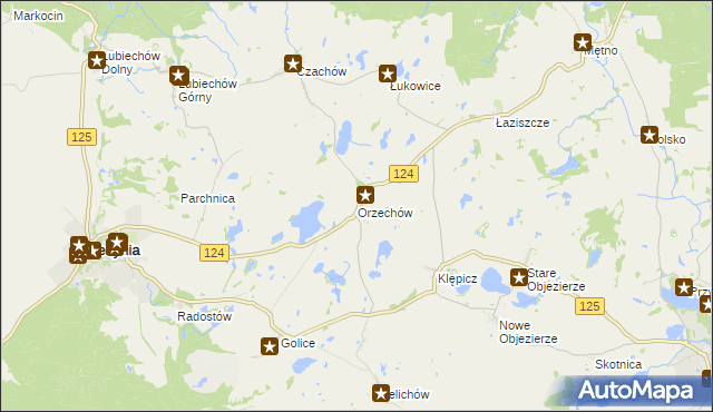 mapa Orzechów gmina Cedynia, Orzechów gmina Cedynia na mapie Targeo