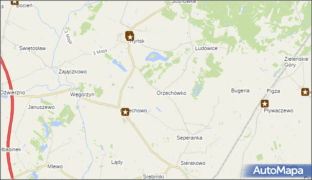 mapa Orzechówko gmina Ryńsk, Orzechówko gmina Ryńsk na mapie Targeo