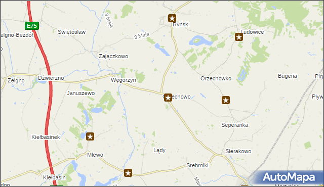 mapa Orzechowo gmina Ryńsk, Orzechowo gmina Ryńsk na mapie Targeo