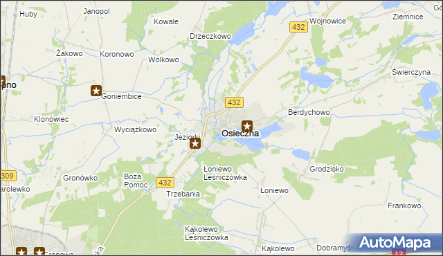 mapa Osieczna powiat leszczyński, Osieczna powiat leszczyński na mapie Targeo