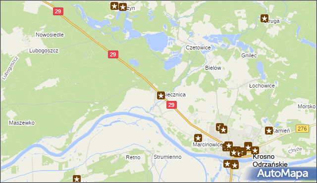 mapa Osiecznica gmina Krosno Odrzańskie, Osiecznica gmina Krosno Odrzańskie na mapie Targeo