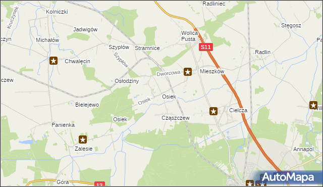 mapa Osiek gmina Jarocin, Osiek gmina Jarocin na mapie Targeo