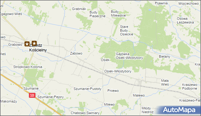 mapa Osiek gmina Zawidz, Osiek gmina Zawidz na mapie Targeo