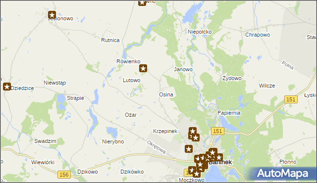 mapa Osina gmina Barlinek, Osina gmina Barlinek na mapie Targeo