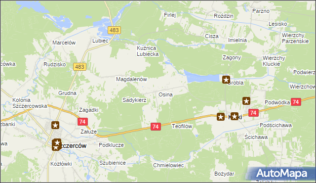 mapa Osina gmina Kluki, Osina gmina Kluki na mapie Targeo