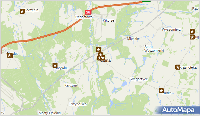 mapa Osina powiat goleniowski, Osina powiat goleniowski na mapie Targeo