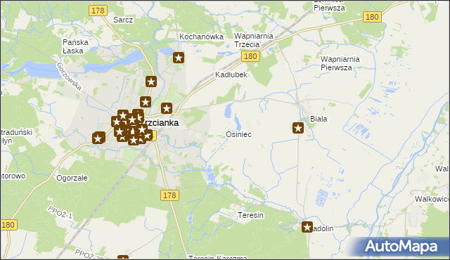 mapa Osiniec gmina Trzcianka, Osiniec gmina Trzcianka na mapie Targeo