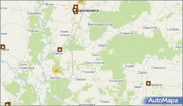 mapa Osiny gmina Sędziejowice, Osiny gmina Sędziejowice na mapie Targeo