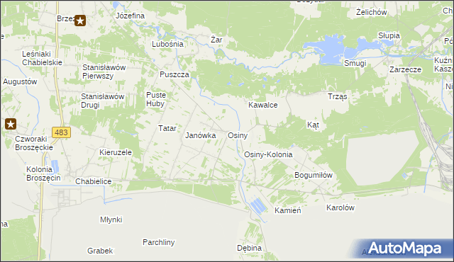mapa Osiny gmina Szczerców, Osiny gmina Szczerców na mapie Targeo