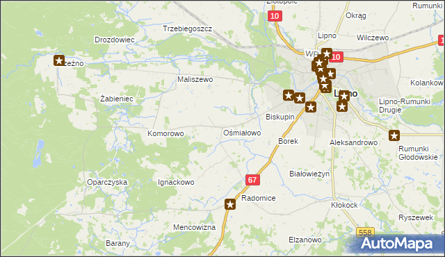 mapa Ośmiałowo gmina Lipno, Ośmiałowo gmina Lipno na mapie Targeo