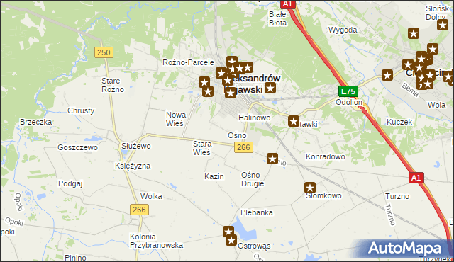 mapa Ośno gmina Aleksandrów Kujawski, Ośno gmina Aleksandrów Kujawski na mapie Targeo