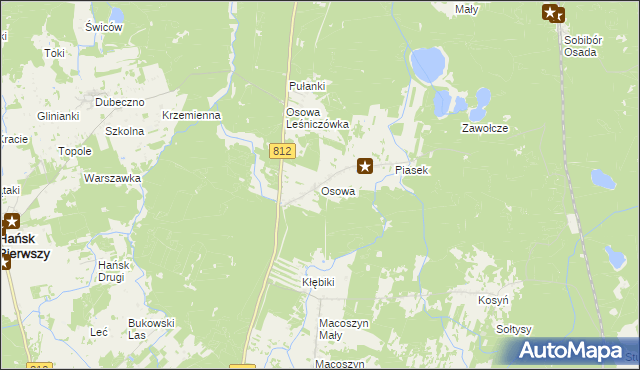 mapa Osowa gmina Hańsk, Osowa gmina Hańsk na mapie Targeo