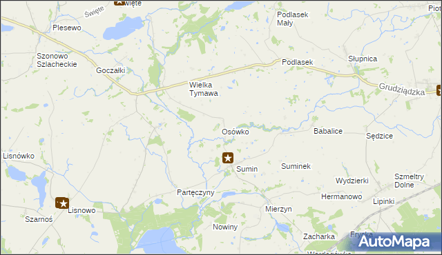 mapa Osówko gmina Biskupiec, Osówko gmina Biskupiec na mapie Targeo