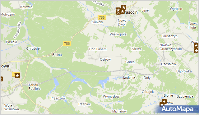 mapa Ostrów gmina Krasocin, Ostrów gmina Krasocin na mapie Targeo