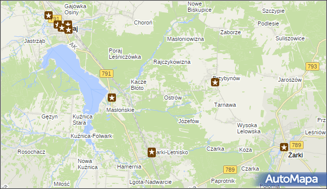 mapa Ostrów gmina Żarki, Ostrów gmina Żarki na mapie Targeo