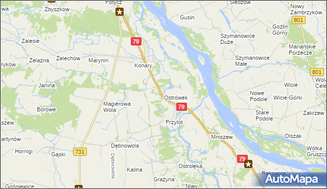 mapa Ostrówek gmina Warka, Ostrówek gmina Warka na mapie Targeo