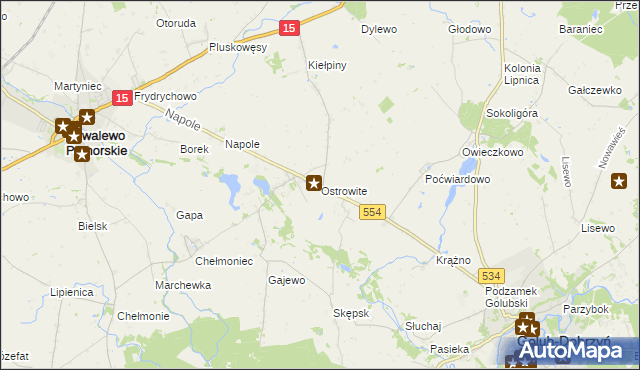 mapa Ostrowite gmina Golub-Dobrzyń, Ostrowite gmina Golub-Dobrzyń na mapie Targeo