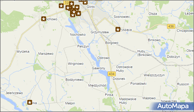 mapa Ostrowo gmina Śrem, Ostrowo gmina Śrem na mapie Targeo