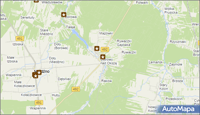 mapa Ostrowy nad Okszą, Ostrowy nad Okszą na mapie Targeo