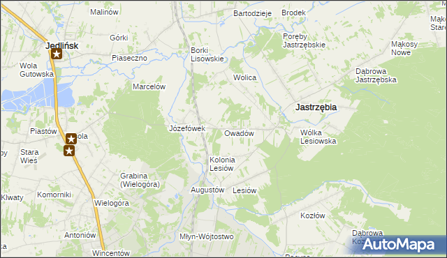 mapa Owadów gmina Jastrzębia, Owadów gmina Jastrzębia na mapie Targeo