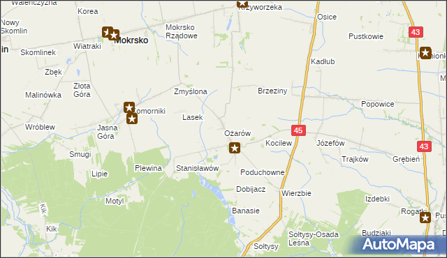 mapa Ożarów gmina Mokrsko, Ożarów gmina Mokrsko na mapie Targeo