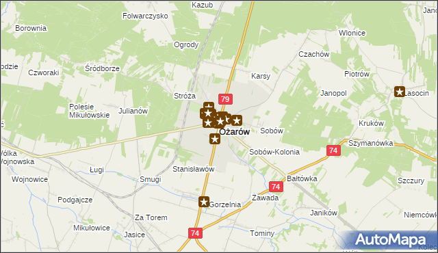 mapa Ożarów powiat opatowski, Ożarów powiat opatowski na mapie Targeo